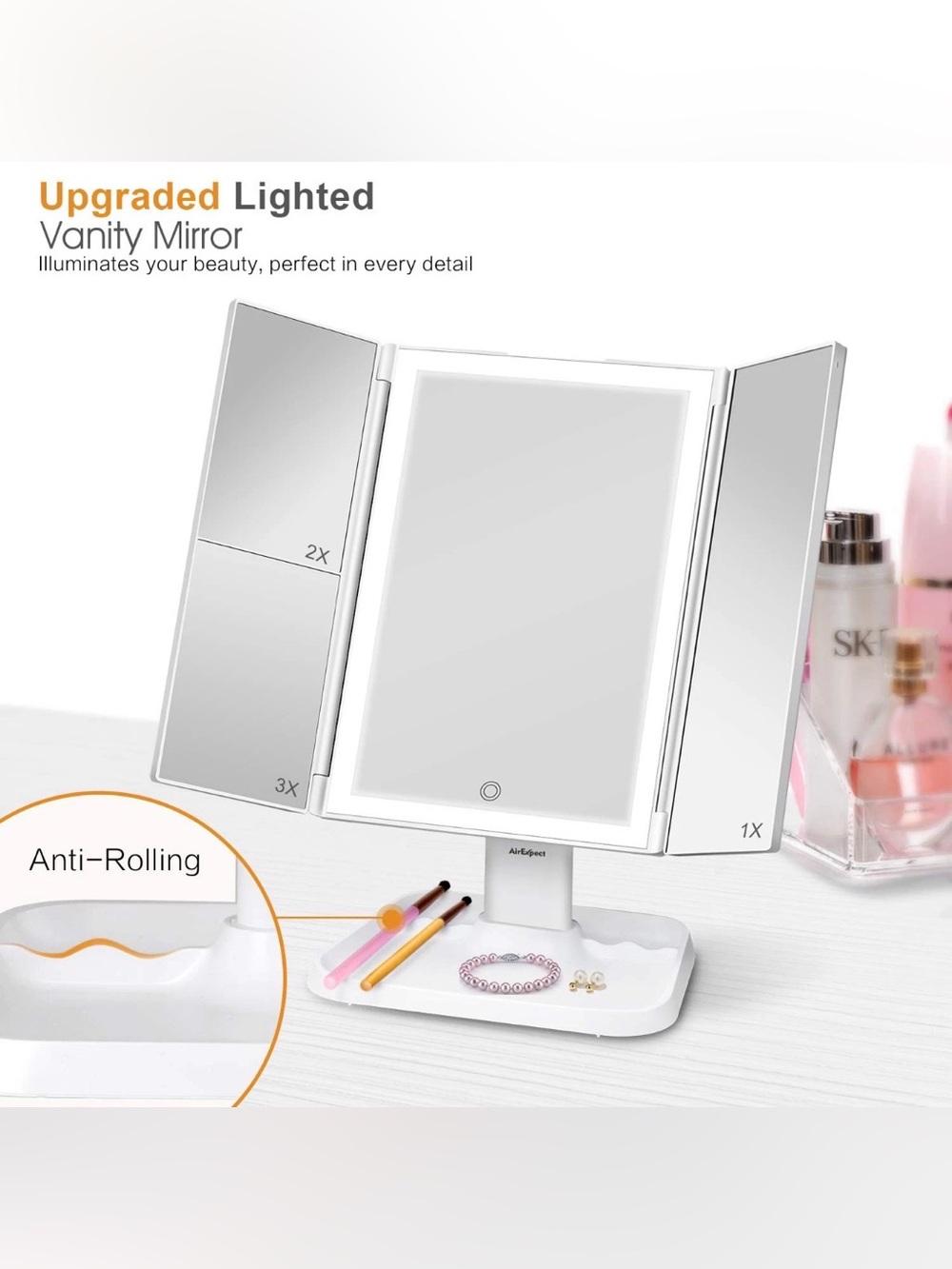 Airexpect tri-fold vanity mirror